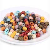 20Pcs Colorful Stripes Carved Wooden Beads DIY Crafts Jewelry Accessories