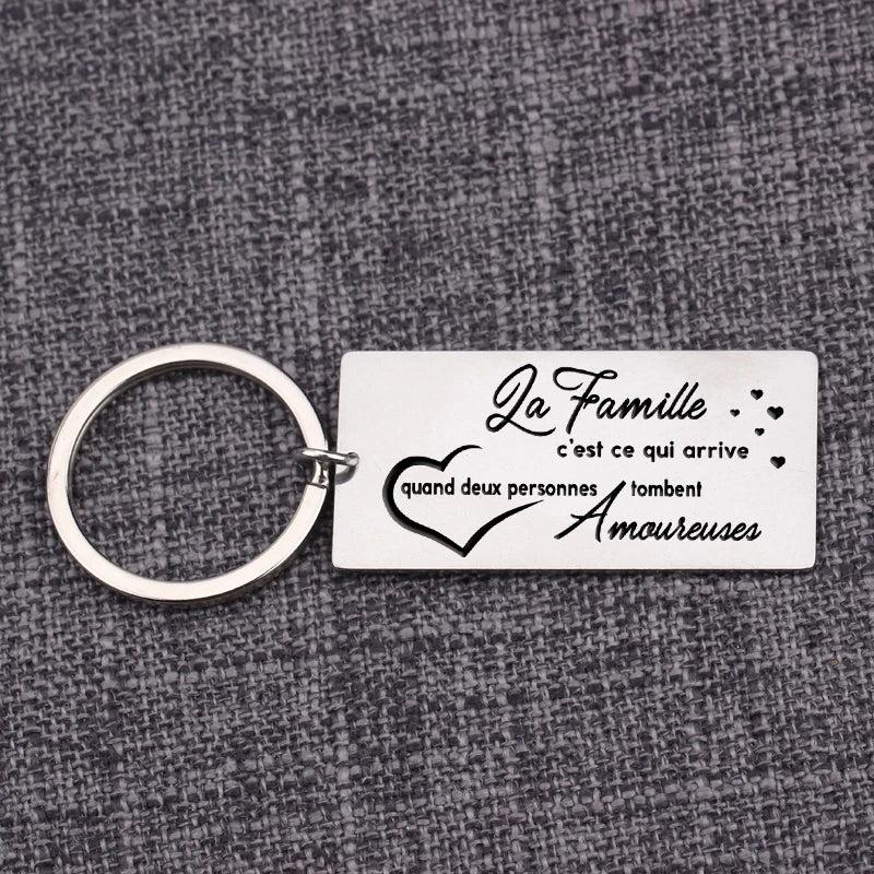Personalized Stainless Steel La Famille Keychain - Love Happens