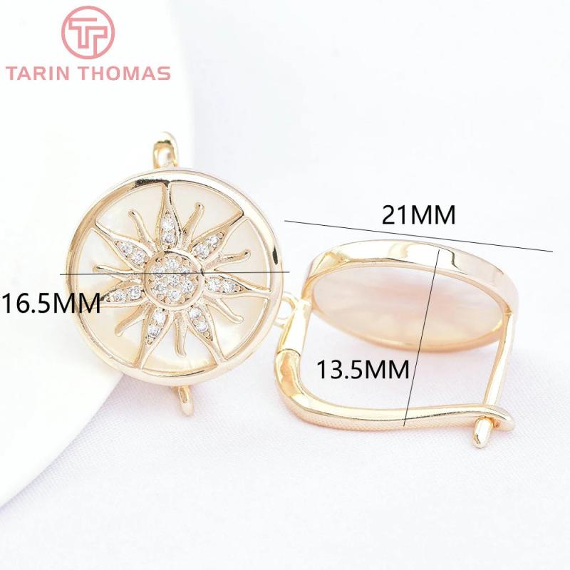 24K Brass Zircon Sun Flower Earrings Clip High Jewelry