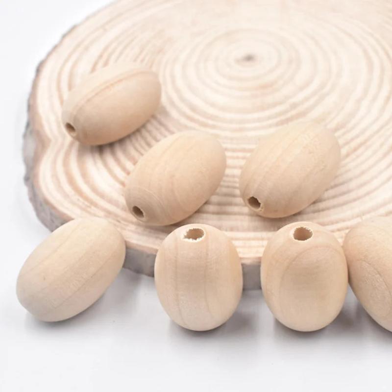 12Pcs 20*30mm Natural Oval Wooden Beads Charm Crafts Accessories