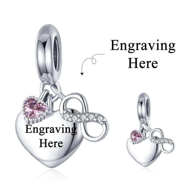 925 Silver Charm Bead Personalized Pet Name Heart Dangl