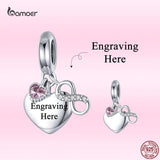 925 Silver Charm Bead Personalized Pet Name Heart Dangl