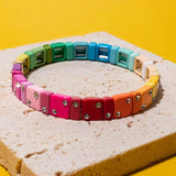20pcs Colorful Square Beads Enamel Diamond Inlay for Bracelet Making