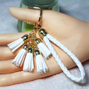 Gold Leather Tassel Key Chain Bag Charm Car Key