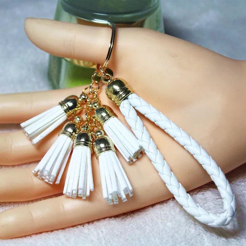 Gold Leather Tassel Key Chain Bag Charm Car Key