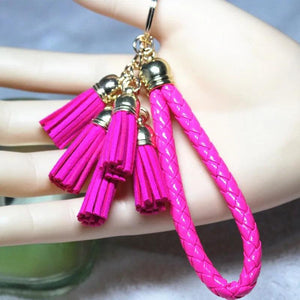 Gold Leather Tassel Key Chain Bag Charm Car Key