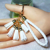 Gold Leather Tassel Key Chain Bag Charm Car Key