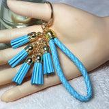 Gold Leather Tassel Key Chain Bag Charm Car Key