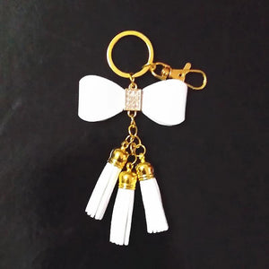 Suede Tassel Key Chain Mini Bowknot Leather Key Ring Golden Pendant Bag