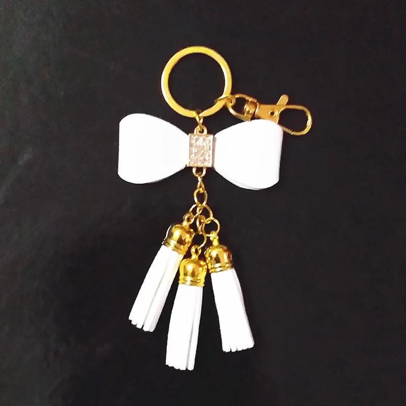 Suede Tassel Key Chain Mini Bowknot Leather Key Ring Golden Pendant Bag