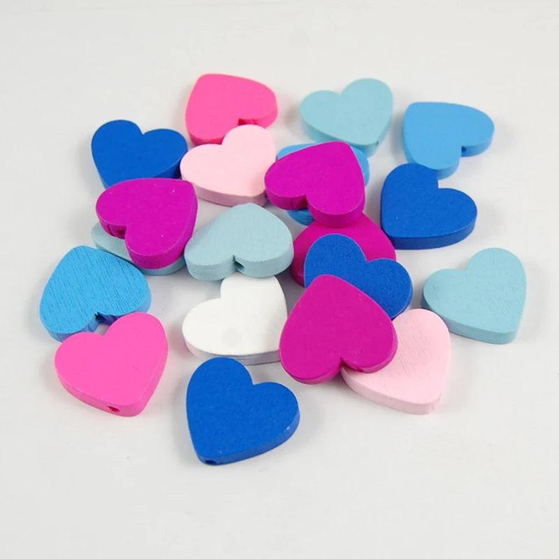 50Pcs Heart-shaped Wooden Beads Kids DIY Bead Jewelry Toy Accessories