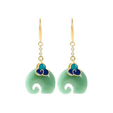 Jade Elephant Enamel Cloud Earrings Wedding Jewelry