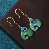 Jade Elephant Enamel Cloud Earrings Wedding Jewelry