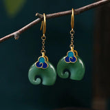 Jade Elephant Enamel Cloud Earrings Wedding Jewelry