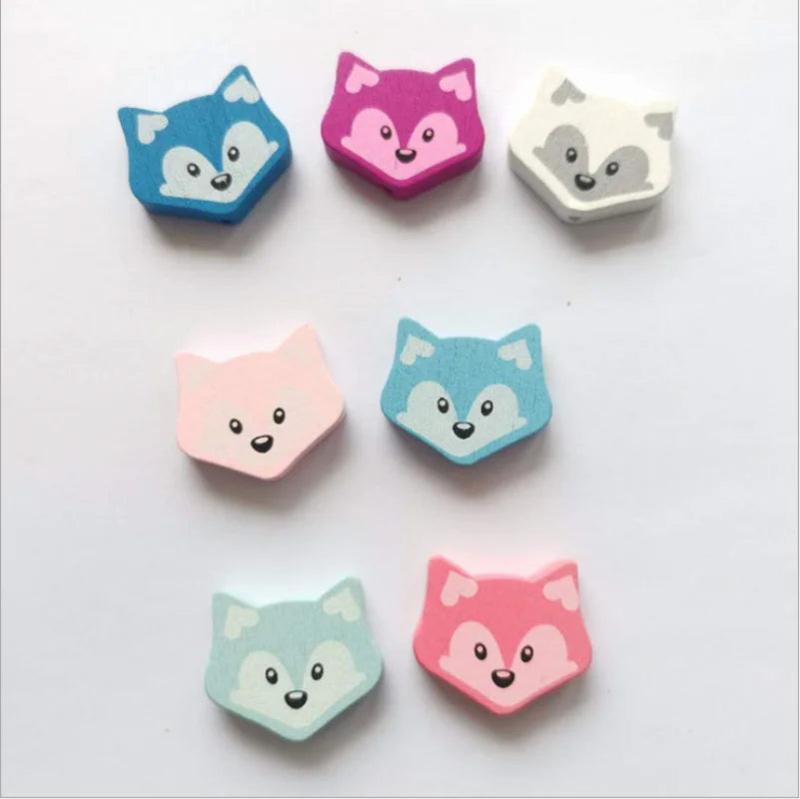 50Pcs Little Fox Wooden Beads DIY Beaded Material Jewelry Baby Toys
