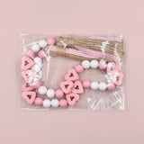 Hemp Rope Tassels Wood Bead String Pink Heart-Shaped Wooden Beads