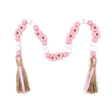 Hemp Rope Tassels Wood Bead String Pink Heart-Shaped Wooden Beads