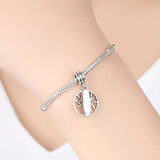 925 Silver Family Tree Dangle Charm Engrave Name Bead Bracelet DIY