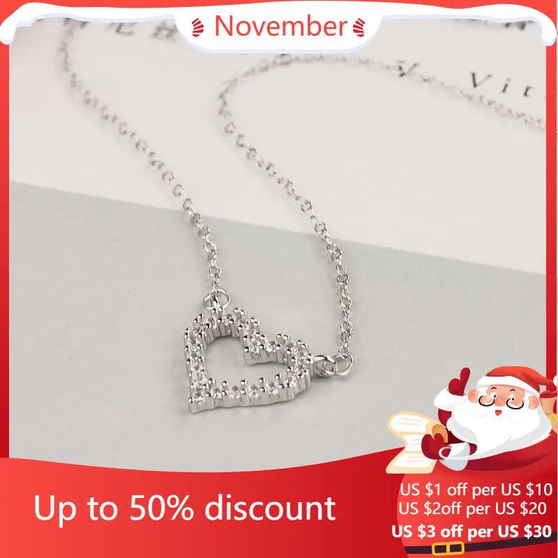 925 Silver Crystal Heart Necklace for Women