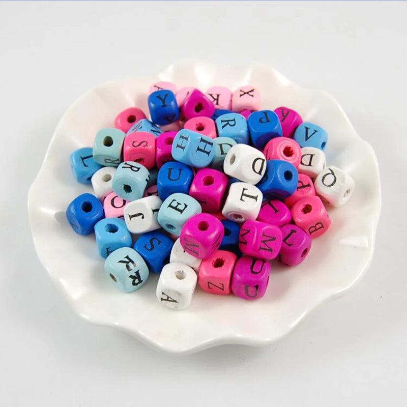 50Pcs Colorful Letter Square Beads Wooden Beads DIY Beaded Jewelry Baby Toy