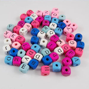 50Pcs Colorful Letter Square Beads Wooden Beads DIY Beaded Jewelry Baby Toy