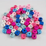 50Pcs Colorful Letter Square Beads Wooden Beads DIY Beaded Jewelry Baby Toy