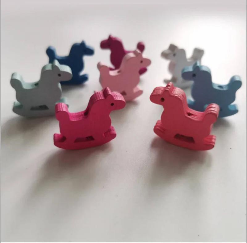 DIY 50Pcs Colorful Wooden Horse Beads Children's Crafts Baby Toys Accessories