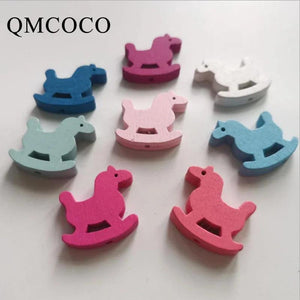 DIY 50Pcs Colorful Wooden Horse Beads Children's Crafts Baby Toys Accessories