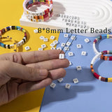 25pcs 8X8MM Enamel Letter Beads for Jewelry Making DIY Boho Elastic Bracelets
