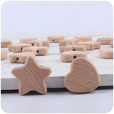 10pcs Beech Wood Love and Star Shape Tooth DIY Nipple Chain Bracelet