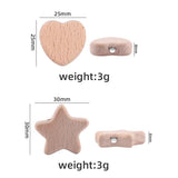 10pcs Beech Wood Love and Star Shape Tooth DIY Nipple Chain Bracelet