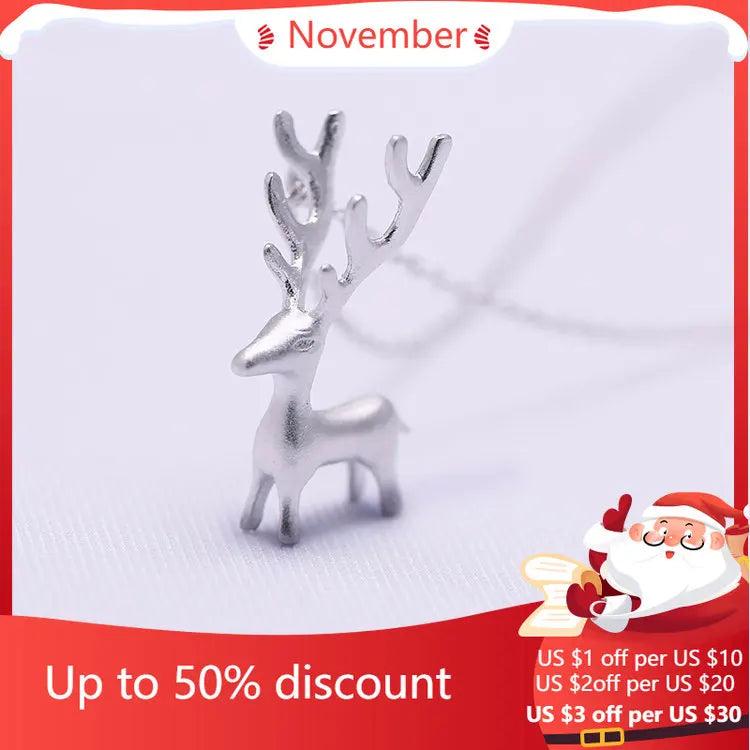 925 Silver Deer Necklace Pendant for Women Gift