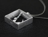 925 Silver Square Cat Necklace For Women