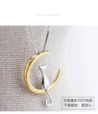 925 Silver moon cat Pendant Necklace for Women