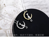 925 Silver moon cat Pendant Necklace for Women