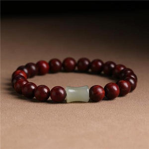 Natural Pterocarpus Santalinus Beads Bracelet with Hetian Jade Lucky Beads