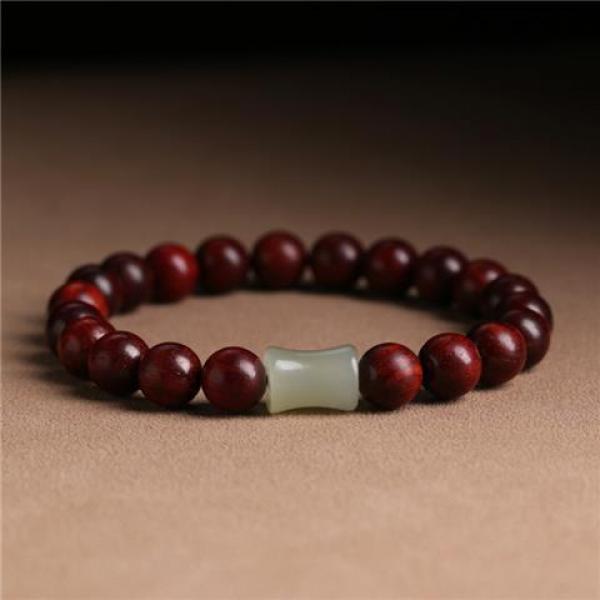 Natural Pterocarpus Santalinus Beads Bracelet with Hetian Jade Lucky Beads