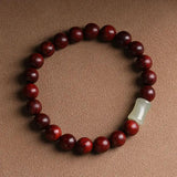 Natural Pterocarpus Santalinus Beads Bracelet with Hetian Jade Lucky Beads