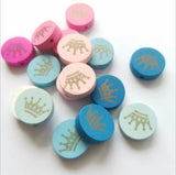 50Pcs Engraved Crown Round Wooden Beads DIY Crafts Jewelry Accessories