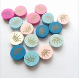 50Pcs Engraved Crown Round Wooden Beads DIY Crafts Jewelry Accessories