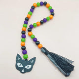 Halloween Wooden Beads Wreath Spider Cat Beaded DIY Decoration