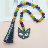Halloween Wooden Beads Wreath Spider Cat Beaded DIY Decoration