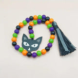 Halloween Wooden Beads Wreath Spider Cat Beaded DIY Decoration