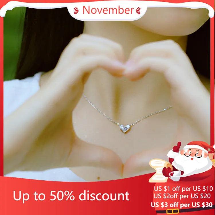 925 Silver Zircon Heart Necklace Pendant Statement Jewelry for Women