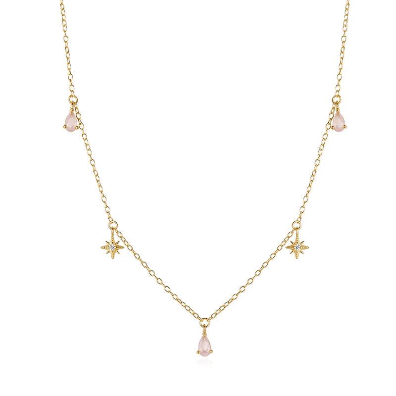 925 Silver Water Drop Star Necklace CZ Stacking Clavicle Chain Collar