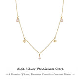 925 Silver Water Drop Star Necklace CZ Stacking Clavicle Chain Collar