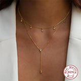 925 Silver Water Drop Star Necklace CZ Stacking Clavicle Chain Collar