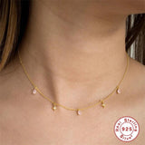 925 Silver Water Drop Star Necklace CZ Stacking Clavicle Chain Collar