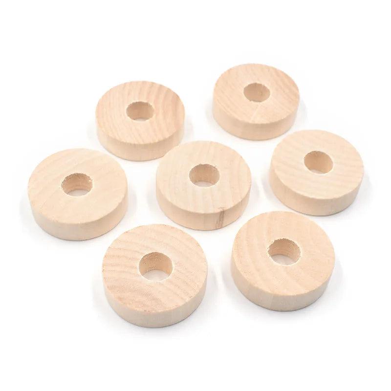 10Pcs Natural Big Hole Round Wood Chips Kids Wooden Toys DIY Handicraft