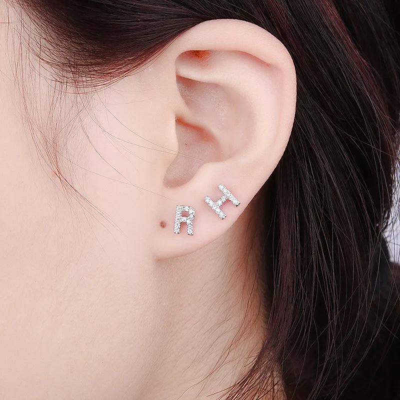 Personalized A-Z Initial Stud Earrings Micro Pave Rhinestone